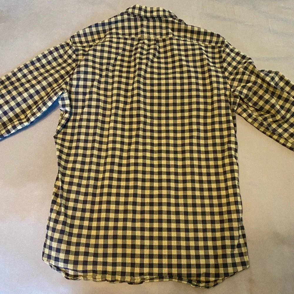Mens Large J. Crew Slim Gingham Plaid Button Down Sleeve Shirt Army Green & Navy